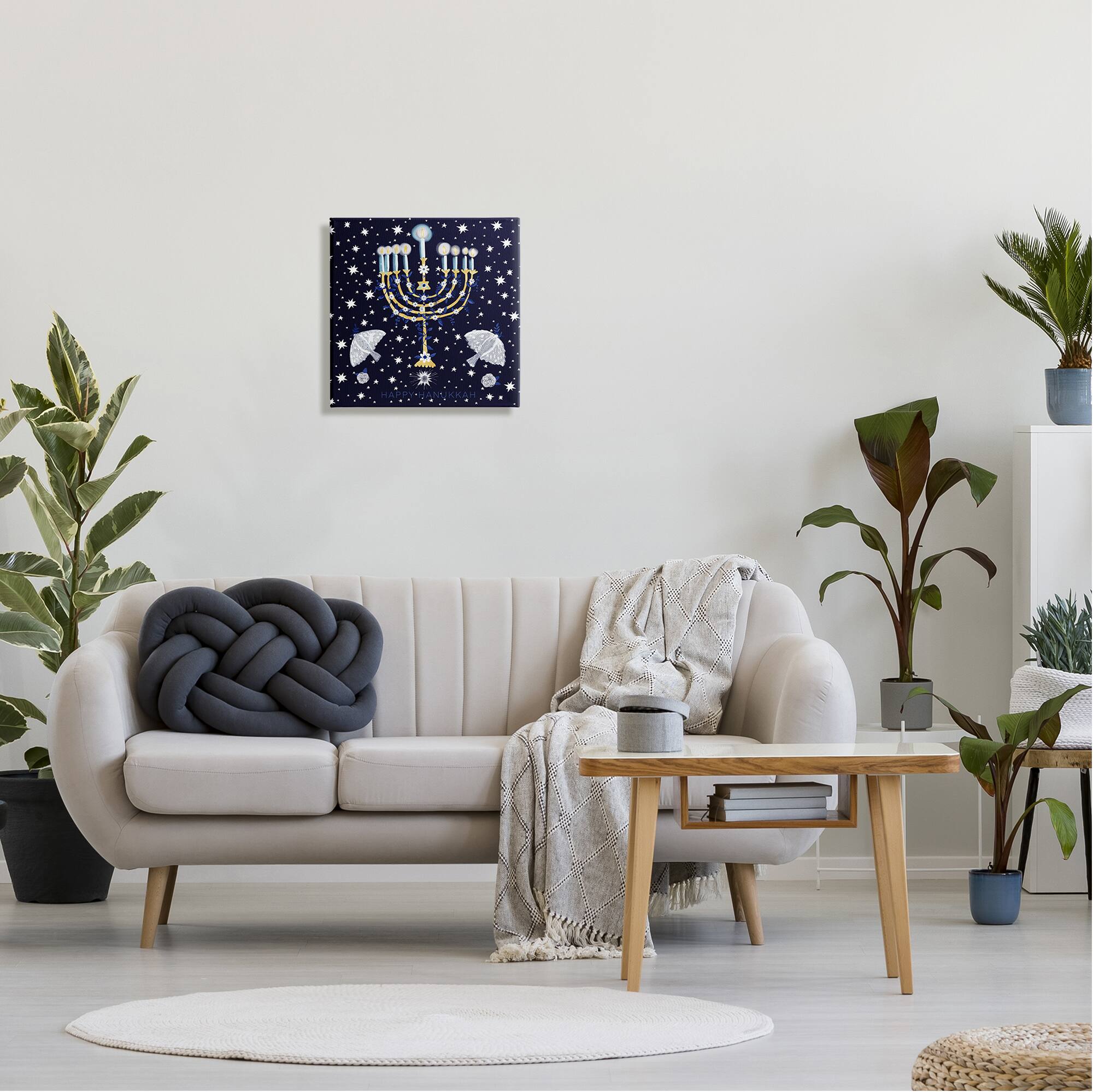 Stupell Industries Happy Hanukkah Starry Menorah Canvas Wall Art